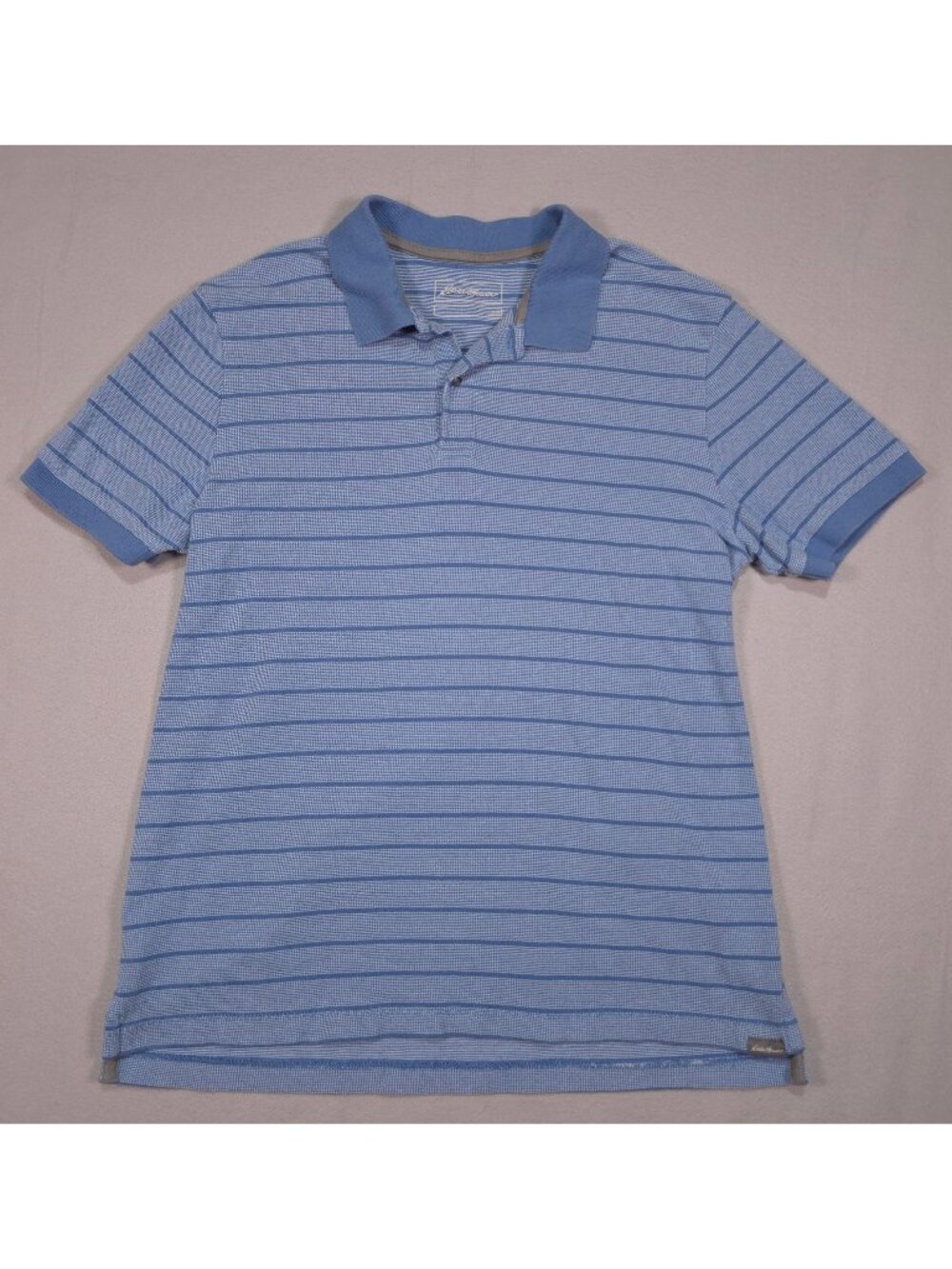 Eddie Bauer Men's Blue White Striped Cotton Polo Shirt Short Sleeve
